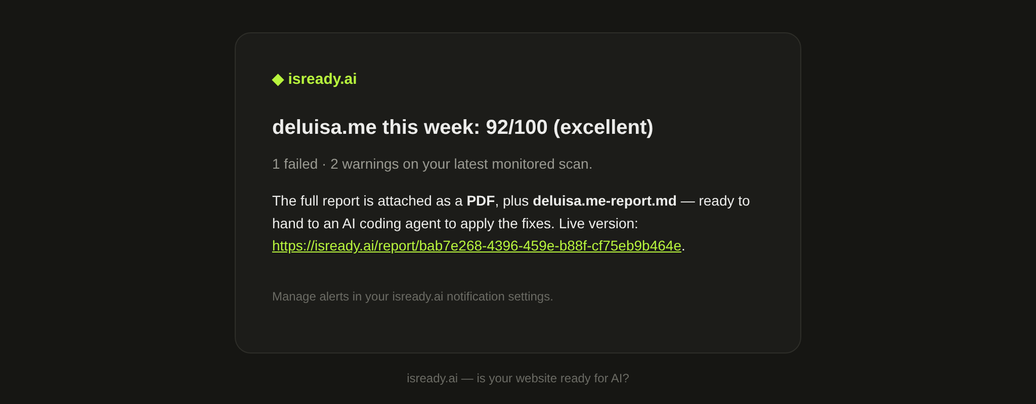 What the hosted weekly report looks like
